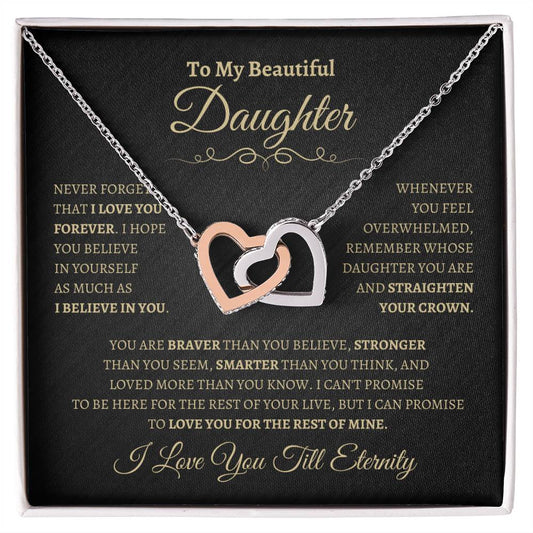 To My Beautiful Daughter Gift From Mom or Dad | Interlocking Hearts Necklace