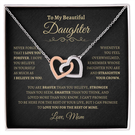 To My Beautiful Daughter Gift From Mom | Interlocking Hearts Necklace