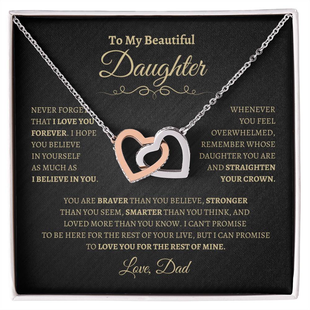 To My Beautiful Daughter Gift From Dad | Interlocking Hearts Necklace