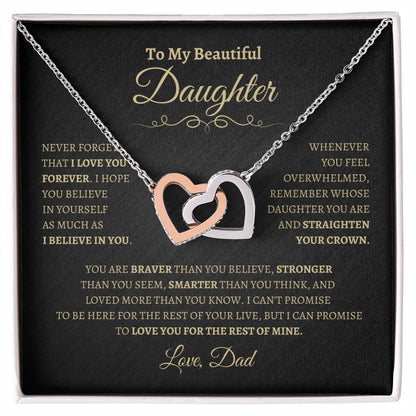 To My Beautiful Daughter Gift From Dad | Interlocking Hearts Necklace