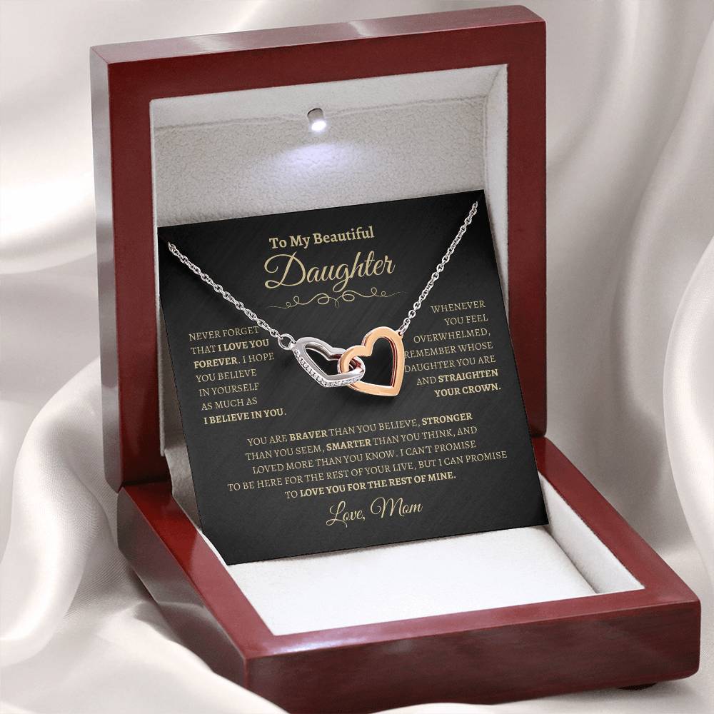 To My Beautiful Daughter Gift From Mom | Interlocking Hearts Necklace